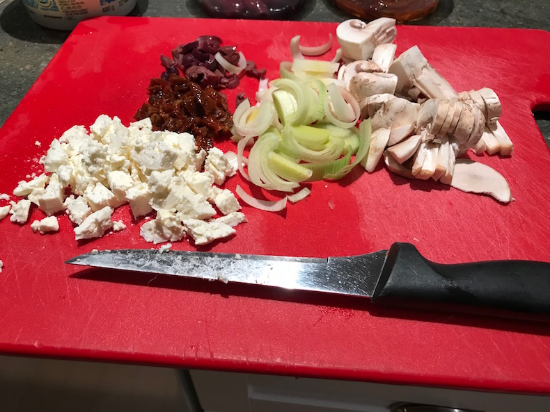 Feta, Sun-Dried Tomatoes, Olives, Leeks, and Mushrooms